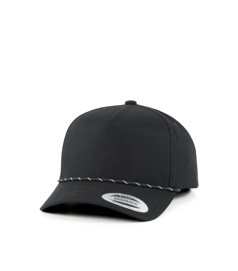 YP Classics Retro Cotton Blend 5-Panel  Snapback Cap with Braided Rope Black