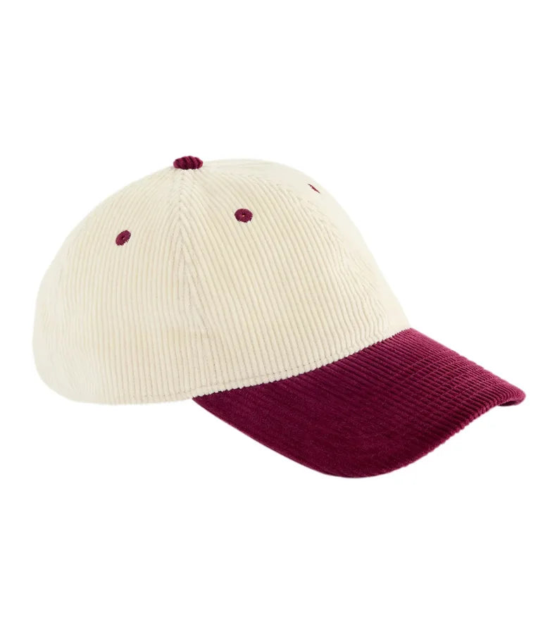 Contrast Peak Corduroy Cap Natural/Burgundy