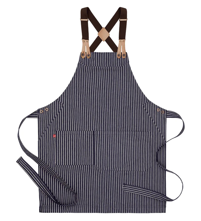Bröstlappsförkläde Marin randig denim