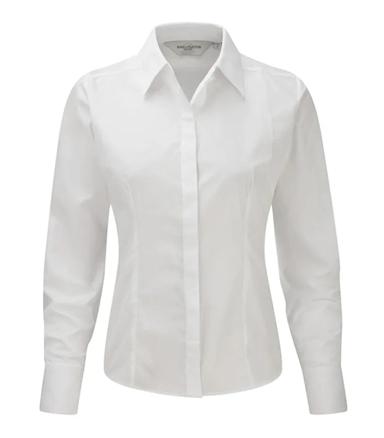 Ladies´ LS Polycotton Easy Care Fitted Poplin Shir White