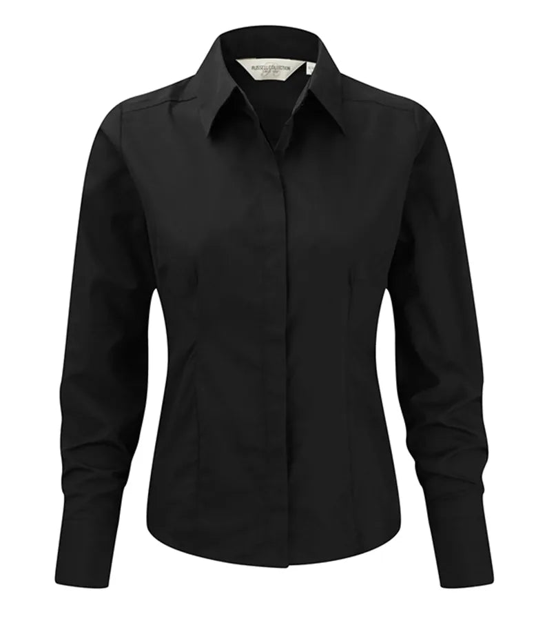 Ladies´ LS Polycotton Easy Care Fitted Poplin Shir Black