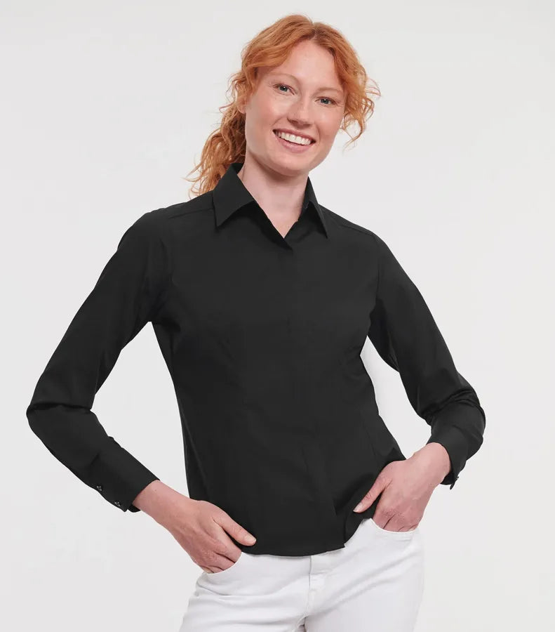 Ladies´ LS Polycotton Easy Care Fitted Poplin Shir FrenchNavy