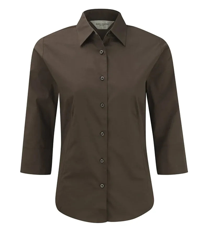 Ladies´ 3/4 Sleeve Easy Care Fitted Shirt Chocolate