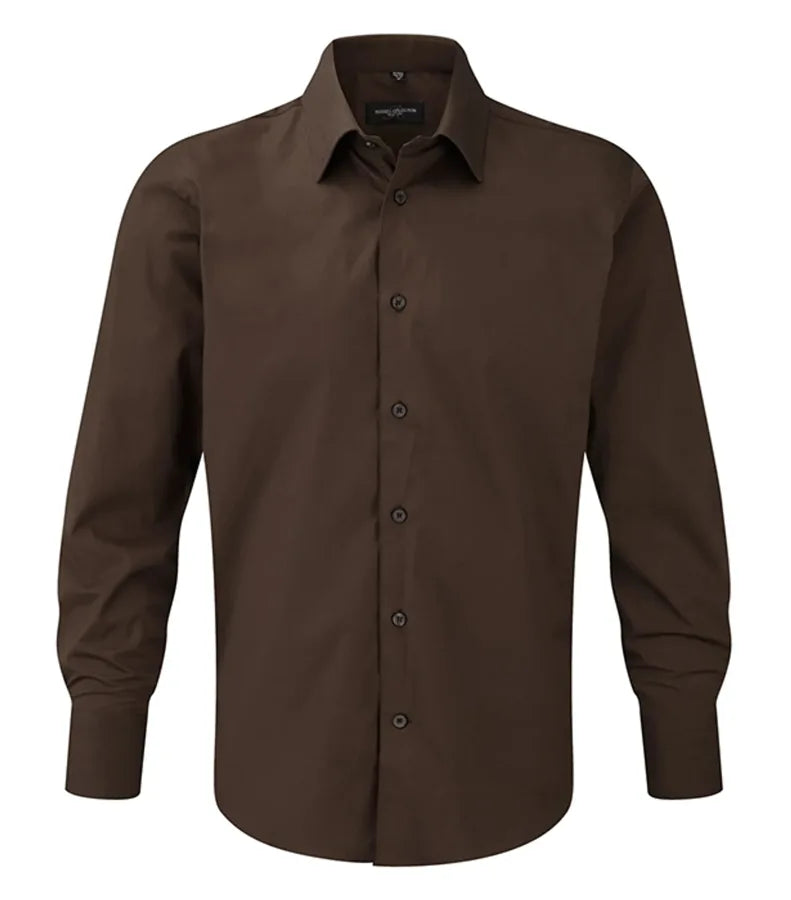 Men´s Long Sleeve Easy Care Fitted Shirt Chocolate