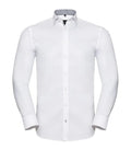 Men´s LS Tailored Contrast Herringbone Shirt White/Silver/ConvoyGrey