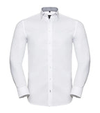 Men´s LS Tailored Contrast Herringbone Shirt White/Silver/ConvoyGrey