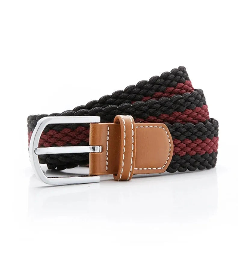 Two colour stripe braid stretch belt Black/Burgundy