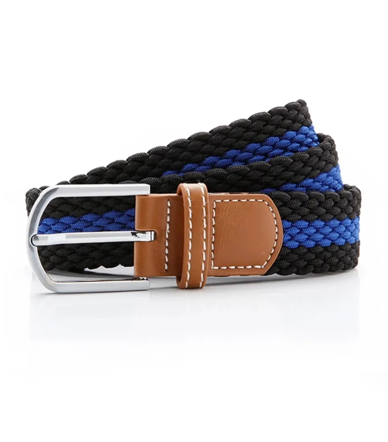 Two colour stripe braid stretch belt Black/Royal