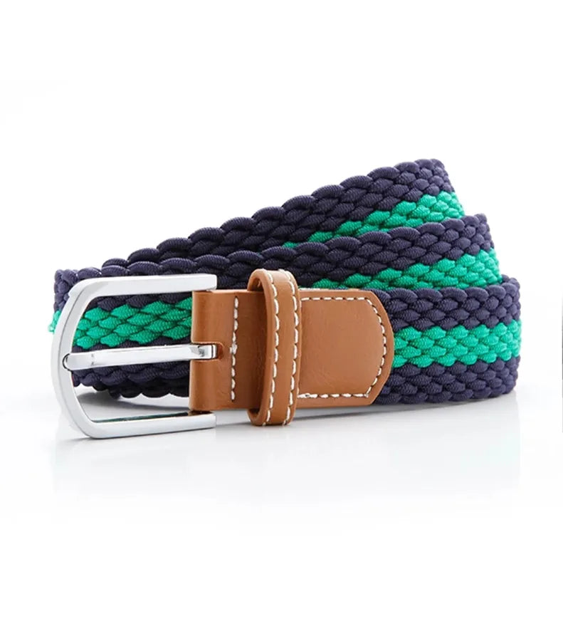 Two colour stripe braid stretch belt Navy/Kelly