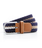 Two colour stripe braid stretch belt Navy/Khaki