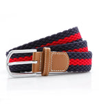 Two colour stripe braid stretch belt Navy/Red