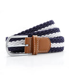 Two colour stripe braid stretch belt Navy/White