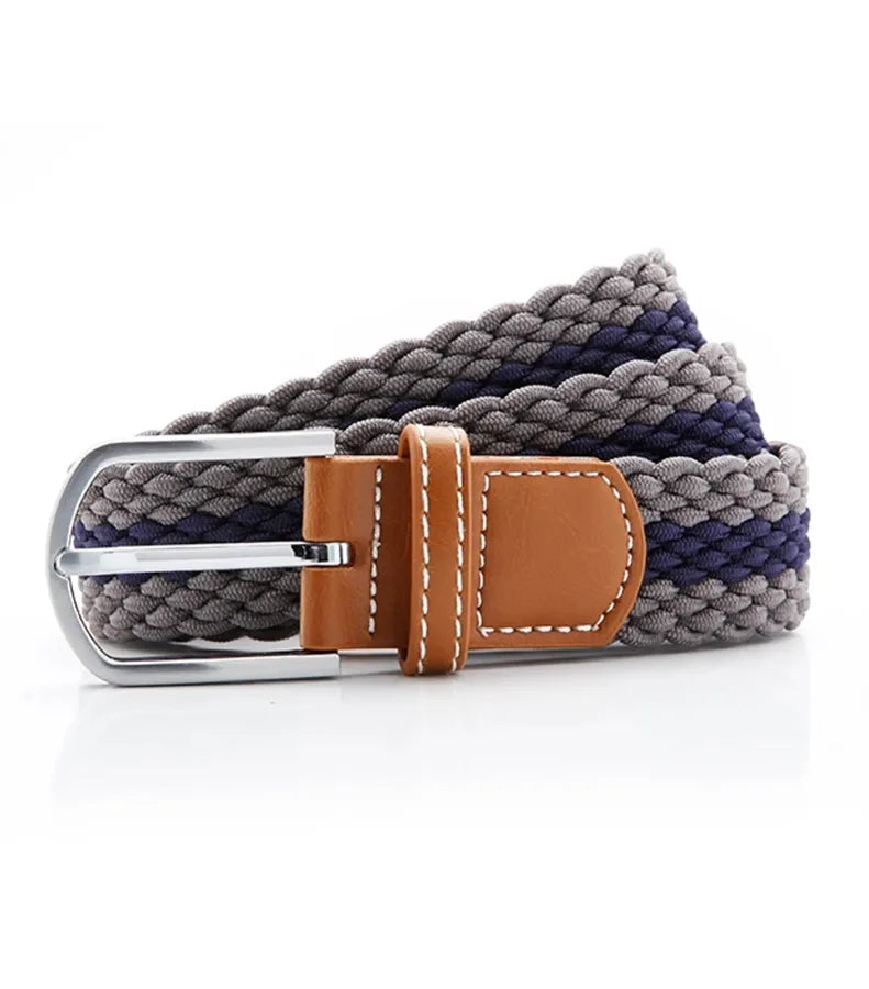 Two colour stripe braid stretch belt Slate/Navy