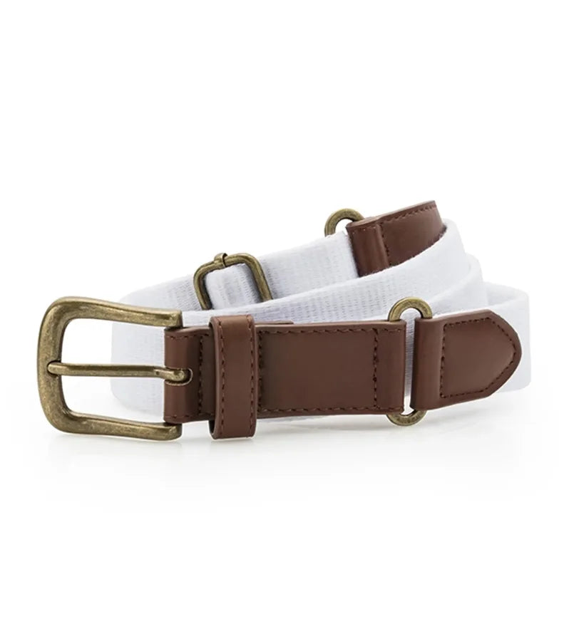 Faux Leather & braid belt White