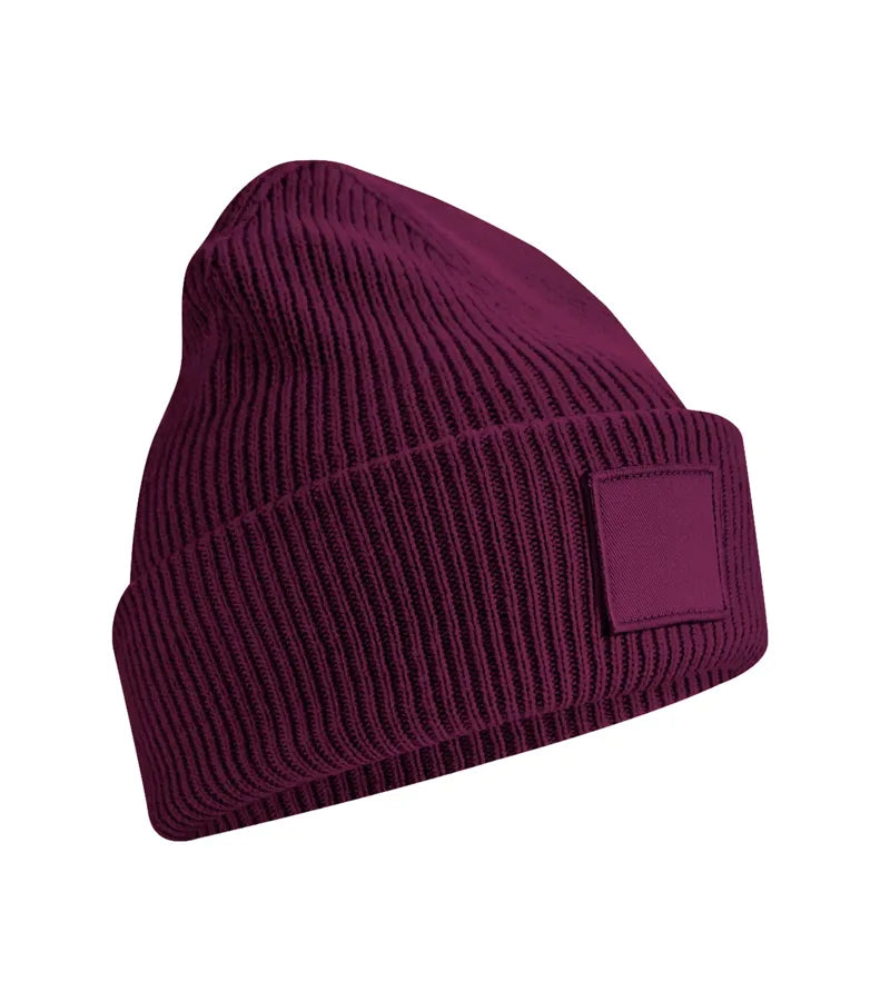 Deep Cuffed Tonal Patch Beanie Burgundy