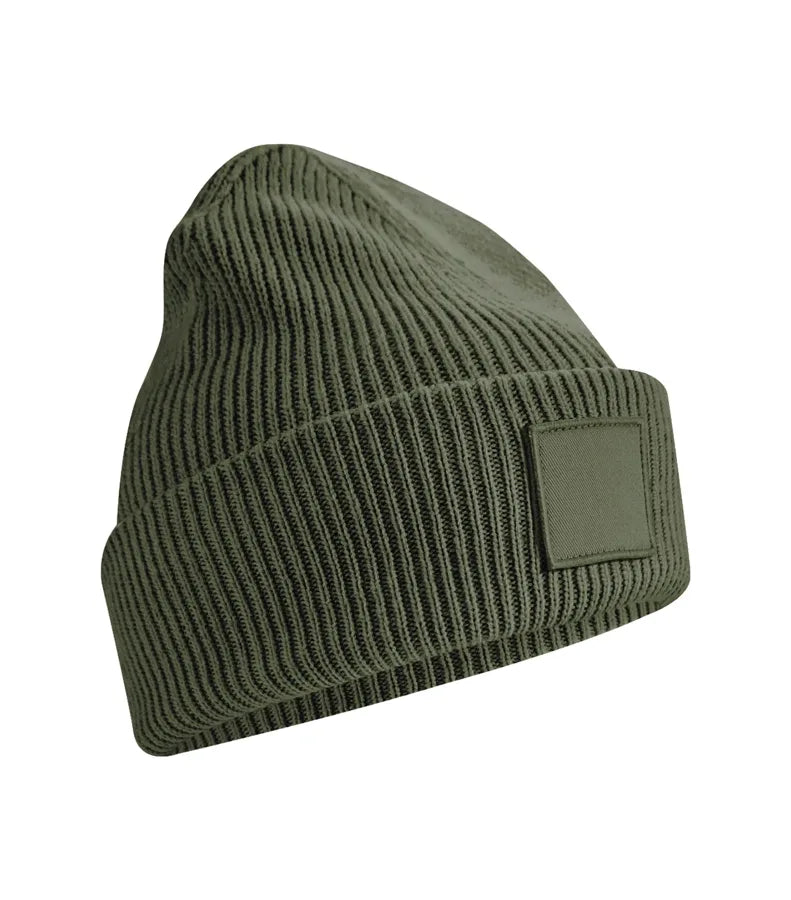 Deep Cuffed Tonal Patch Beanie OliveGreen