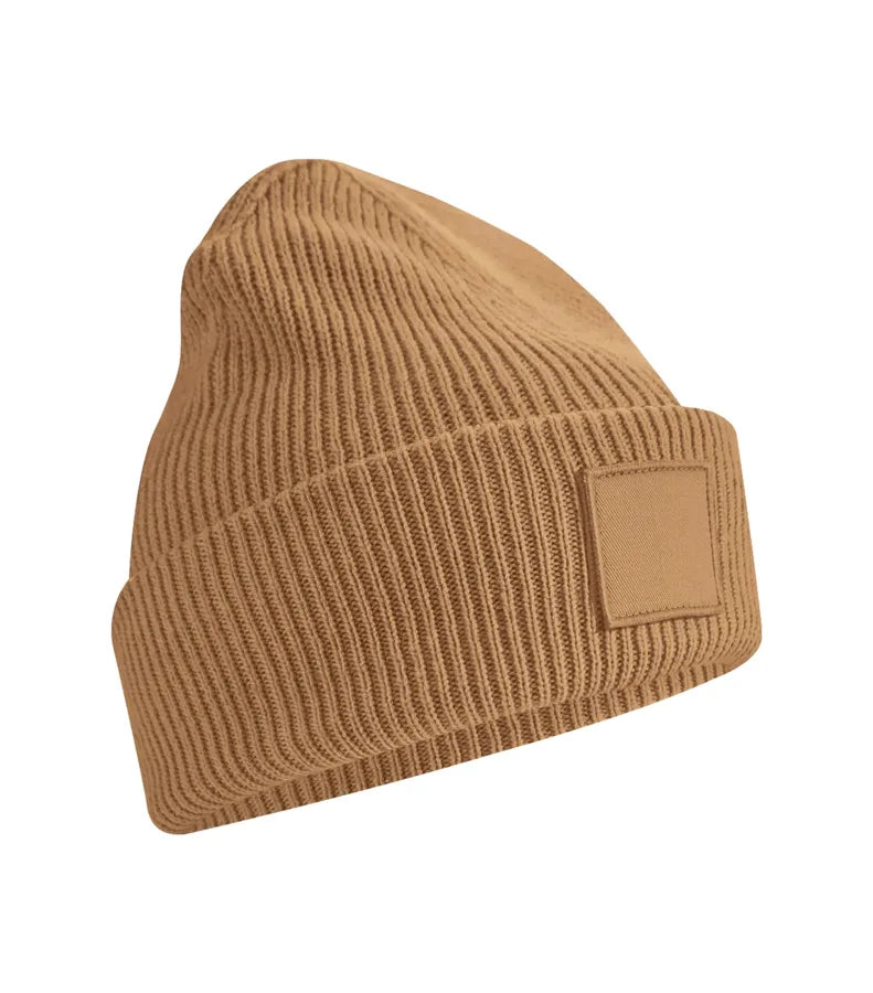 Deep Cuffed Tonal Patch Beanie Biscuit