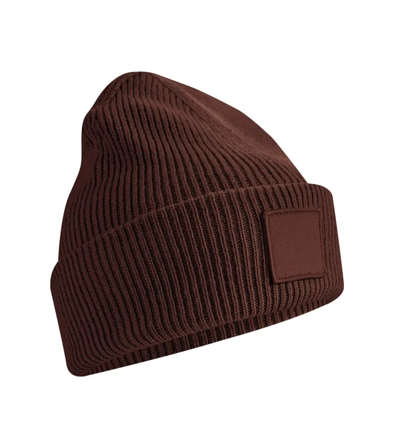 Deep Cuffed Tonal Patch Beanie Walnut