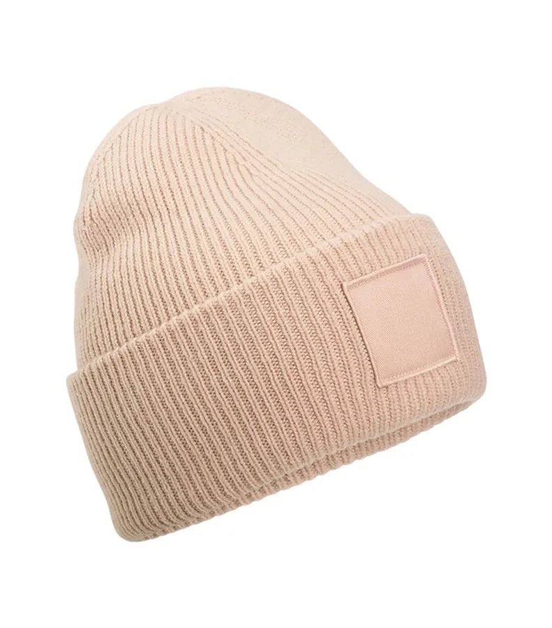 Deep Cuffed Tonal Patch Beanie Peach