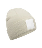 Appliqué Patch Beanie Oatmeal/White