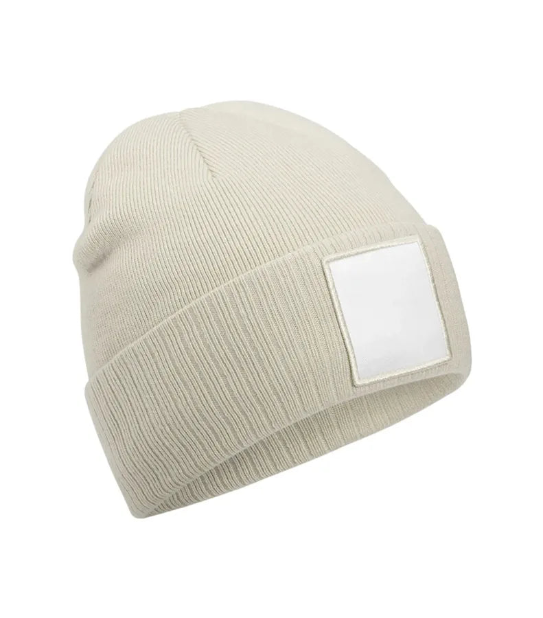 Appliqué Patch Beanie Oatmeal/White