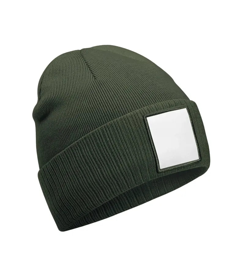 Appliqué Patch Beanie OliveGreen/White