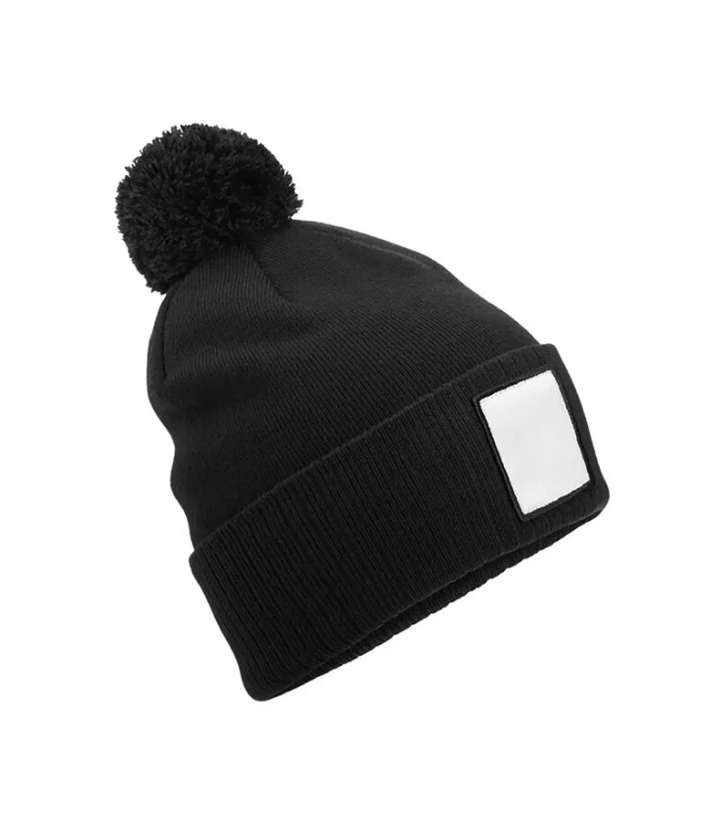 Applique' Patch Pom Beanie Black/White