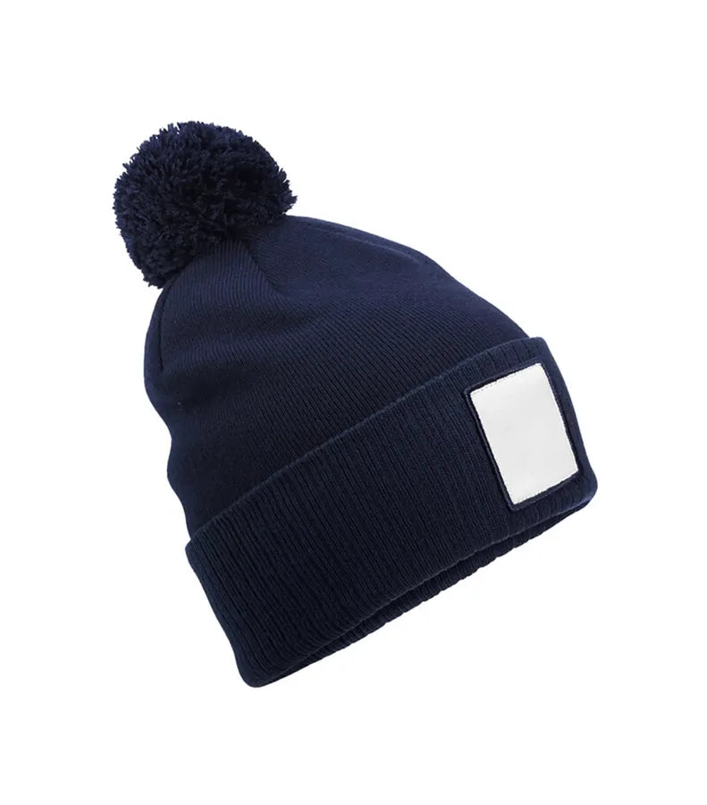 Applique' Patch Pom Beanie Navy/White