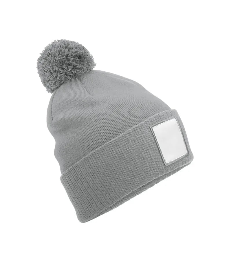 Applique' Patch Pom Beanie Ash/White