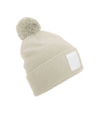Applique' Patch Pom Beanie Oatmeal/White