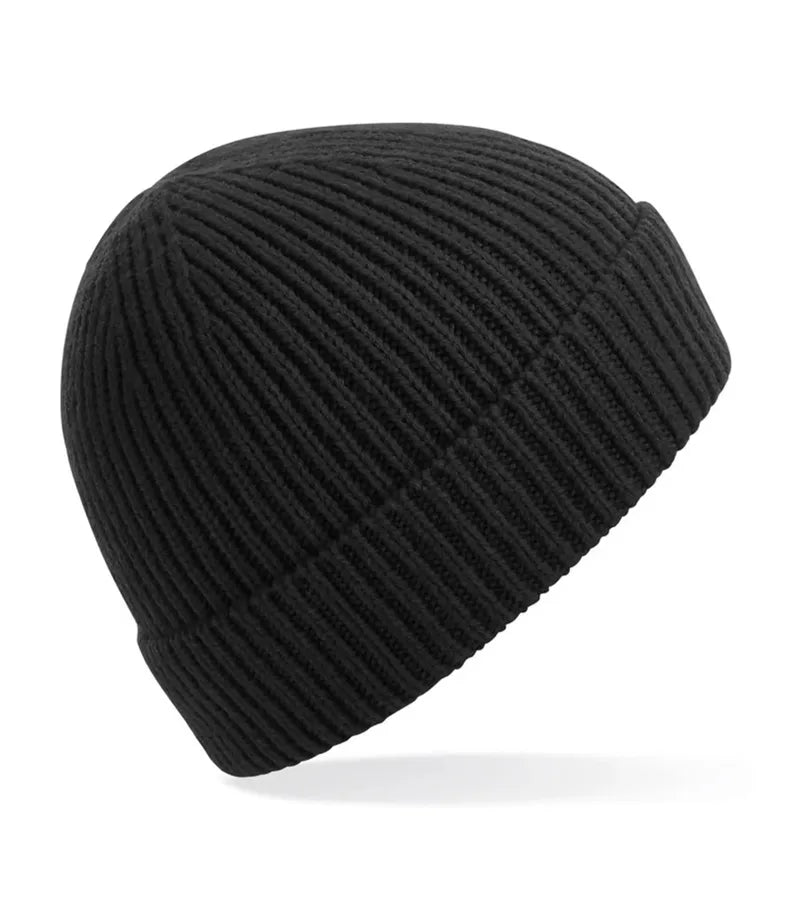 Engineered Knit Ribbed Beanie Black