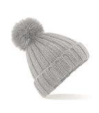 Verbier Fur Pop Pom Chunky Beanie LightGrey