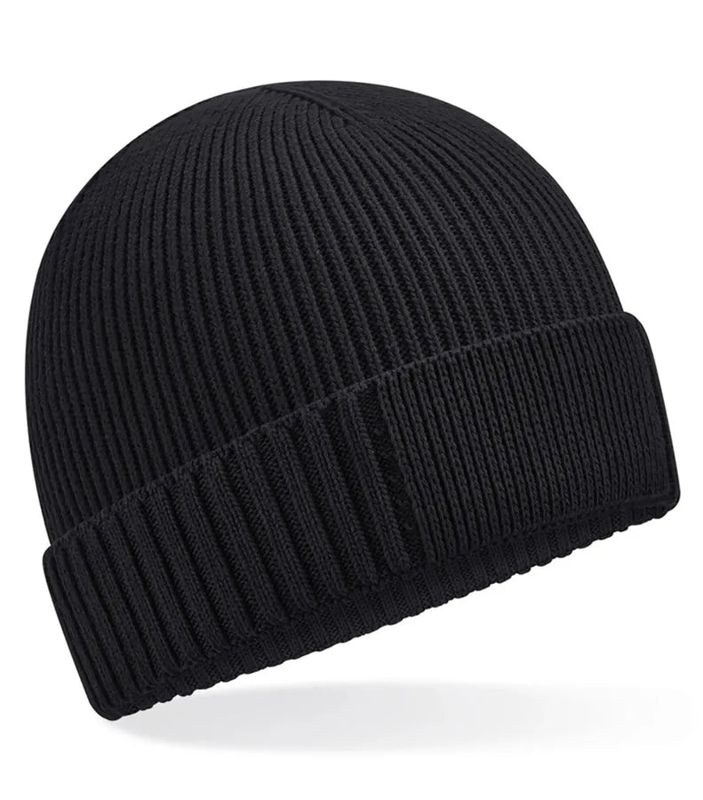 Organic Cotton Engineered Patch Beanie Black