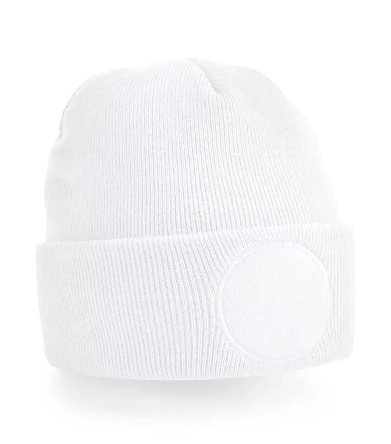 Circular Patch Beanie White