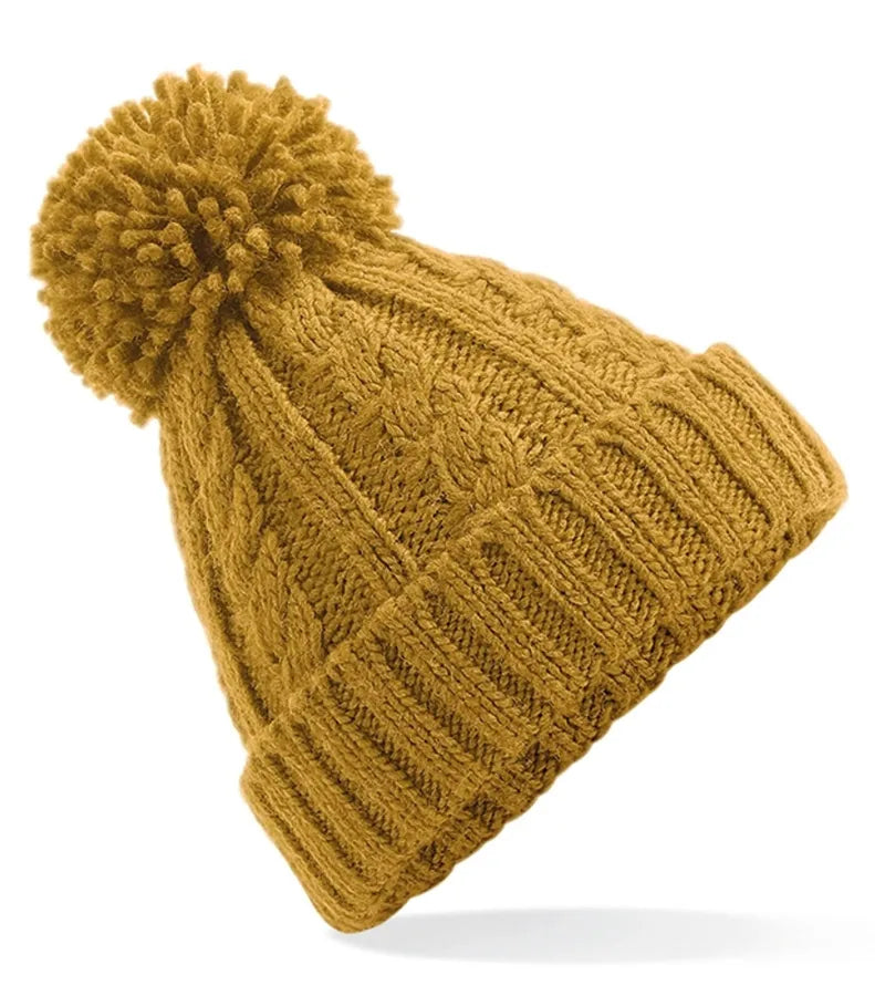Cable Knit Melange Beanie Mustard