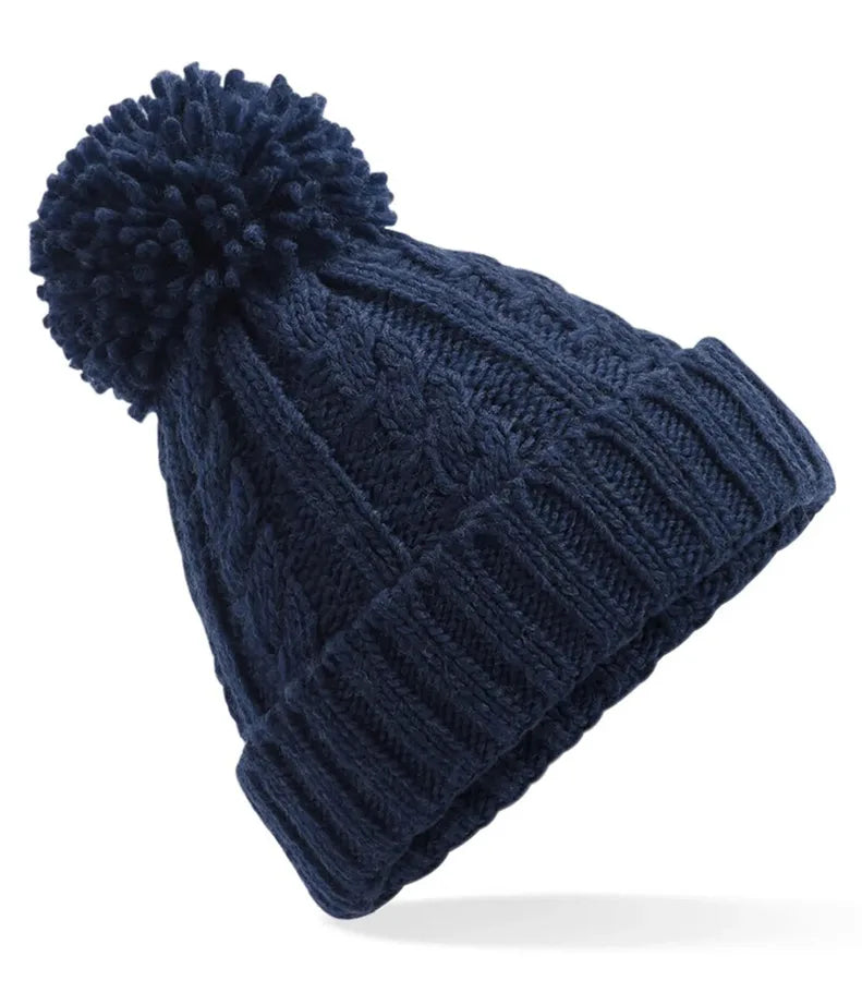 Cable Knit Melange Beanie Navy