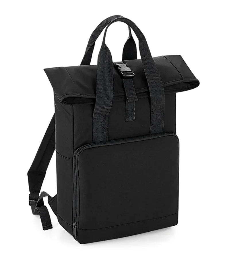 Recycled Twin Handle Roll-Top Backpack Black