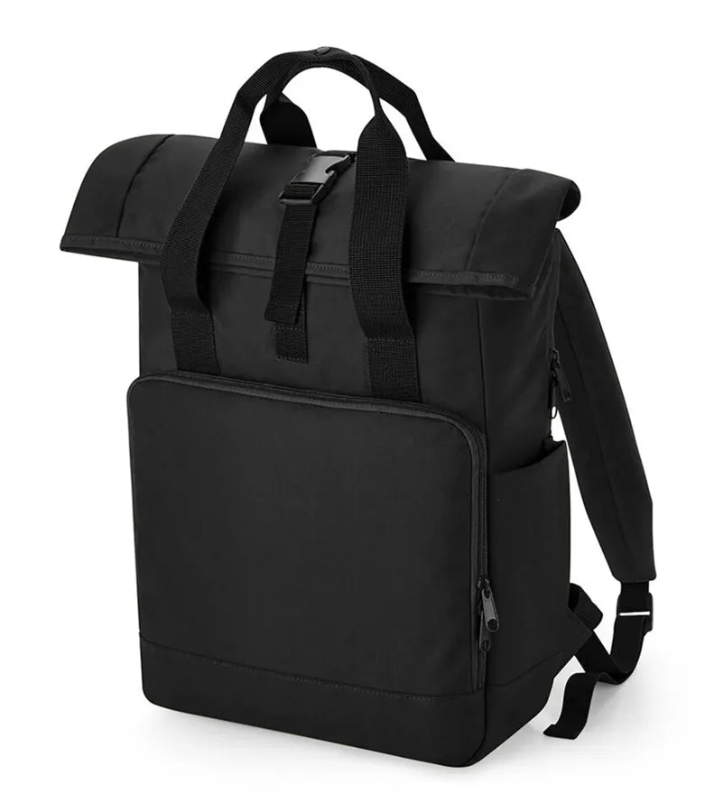 Recycled Twin Handle Roll-Top Laptop Backpack Black