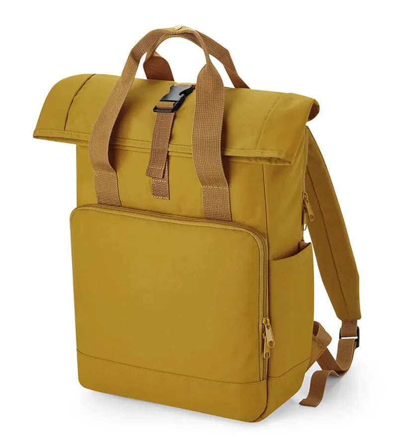 Recycled Twin Handle Roll-Top Laptop Backpack Mustard