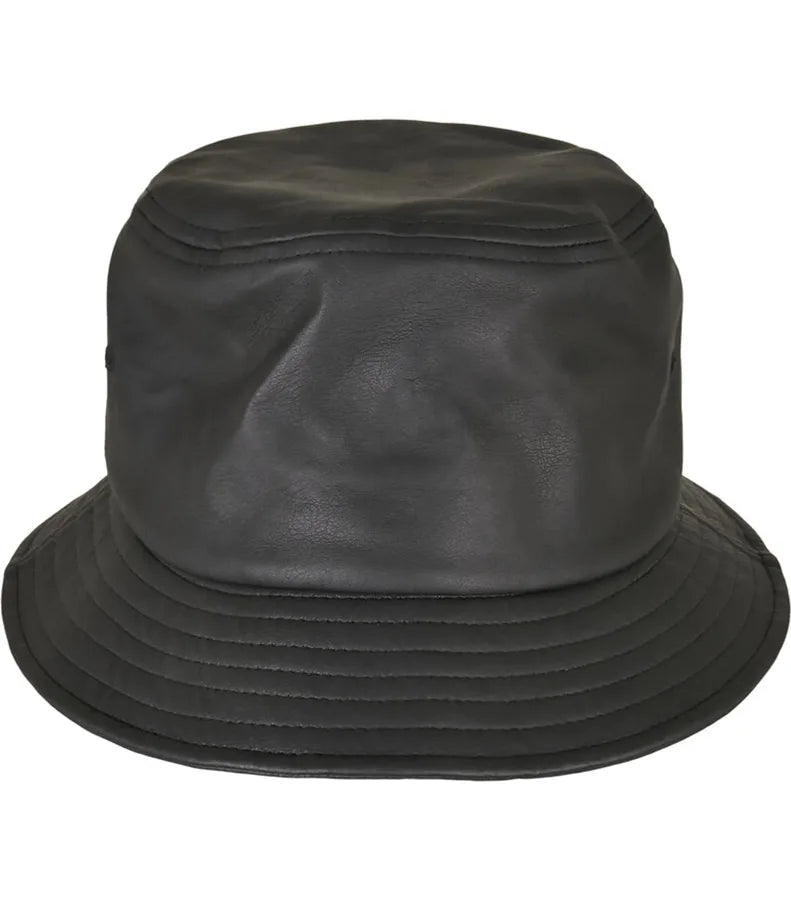 Imitation Leather Bucket Hat Black