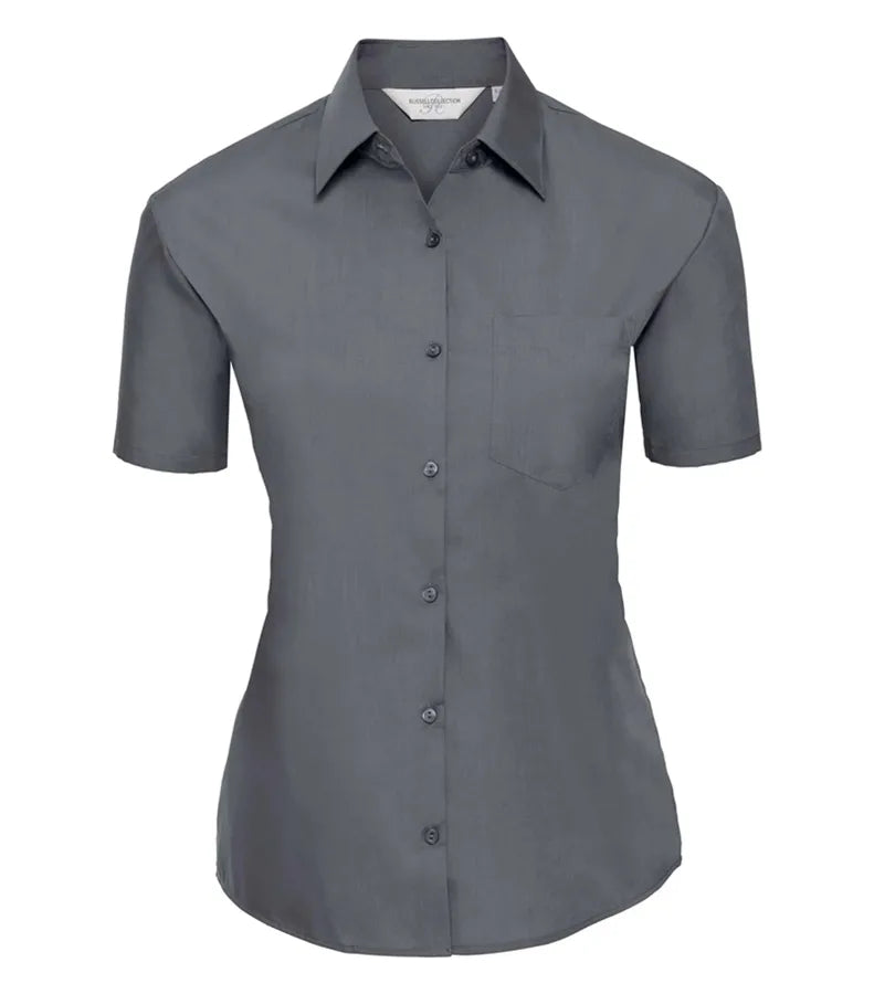 Ladies´ Short Sleeve Polycotton Easy Care Poplin S ConvoyGrey