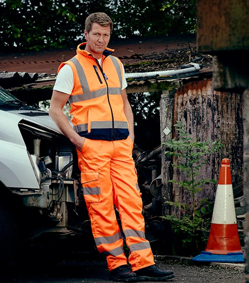 Hi vis polycotton cargo trousers with knee pad poc Yellow