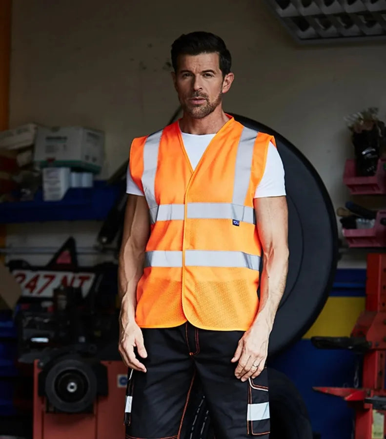 Top cool open mesh 2 band and braces waistcoat Orange