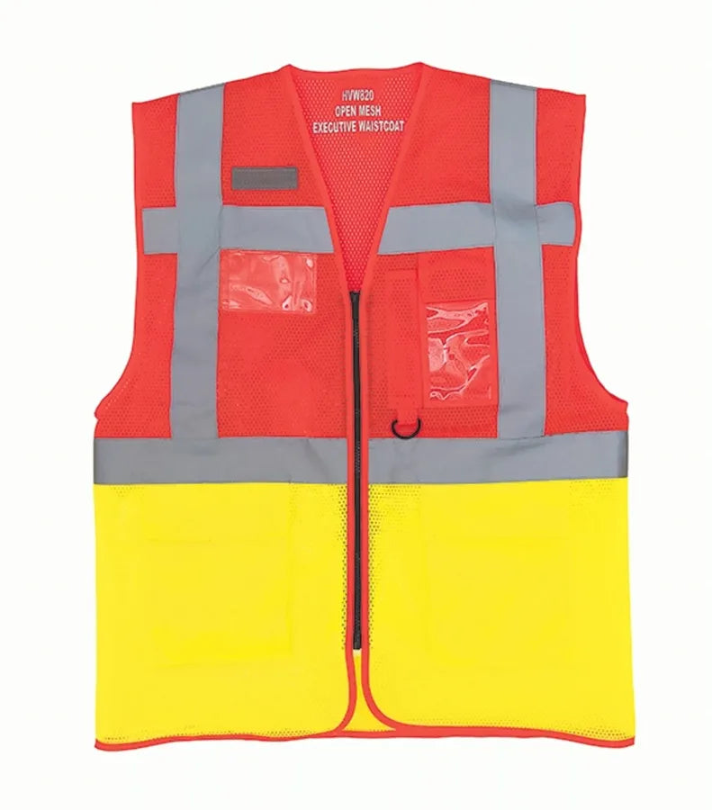 Hi vis top cool open mesh executive waistcoat Red/Yellow