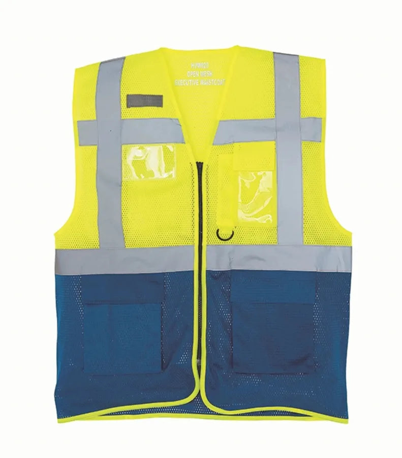 Hi vis top cool open mesh executive waistcoat Yellow/Navy