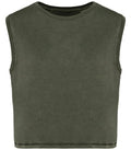 Ladies faded cropped sleeveless t-shirt WashedOrganicKhaki