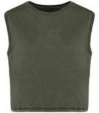 Ladies faded cropped sleeveless t-shirt WashedOrganicKhaki