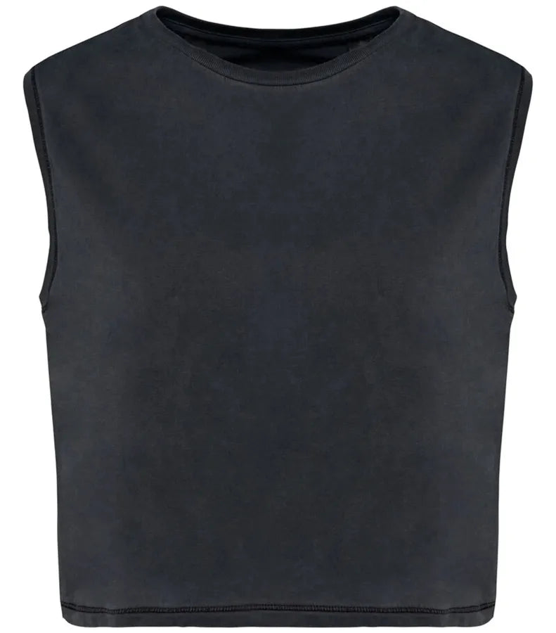 Ladies faded cropped sleeveless t-shirt WashedCoalGrey