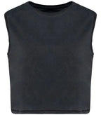 Ladies faded cropped sleeveless t-shirt WashedCoalGrey
