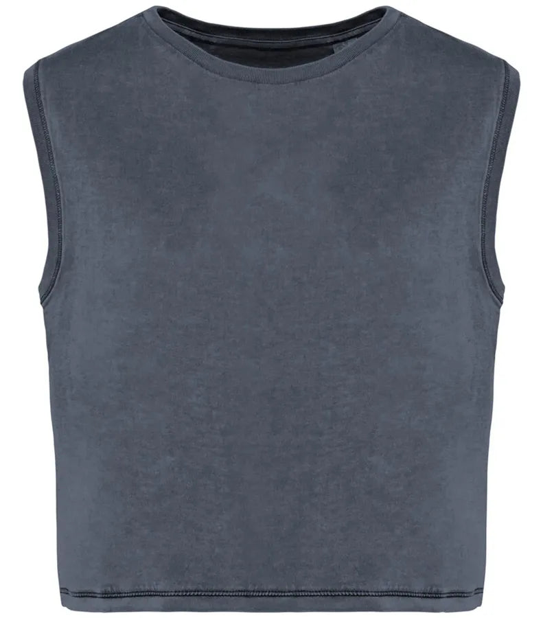 Ladies faded cropped sleeveless t-shirt WashedMineralGrey